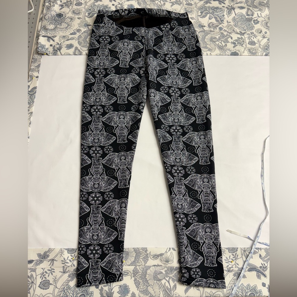 Just Cozy Elephant Print Black and White Winter Leggings